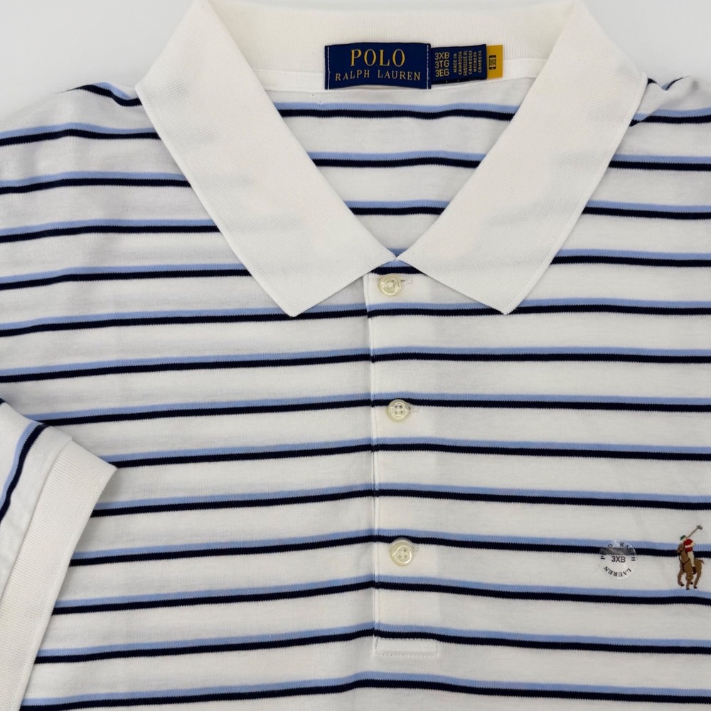 Polo Ralph Lauren Mens 3XB White Blue Striped Short‎ Sleeve Polo Shirt NEW